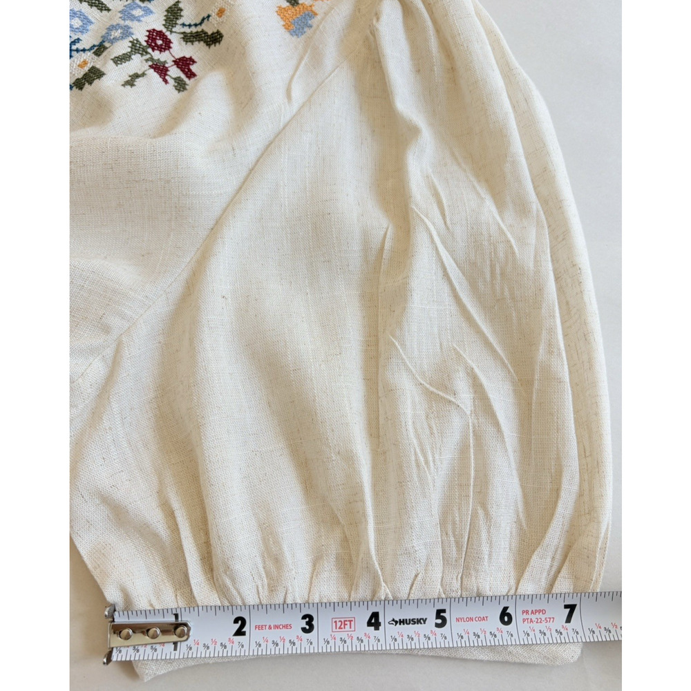 Solitaire Linen Blend Floral Embroidered Popover Peplum Blouse Puff Sleeve 2X - Picture 15 of 15